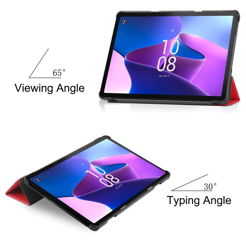 For Lenovo Tab M10 3rd Gen / TB328FU Custer Pure Color 3-Fold Holder Smart Leather Tablet Case(Red)
