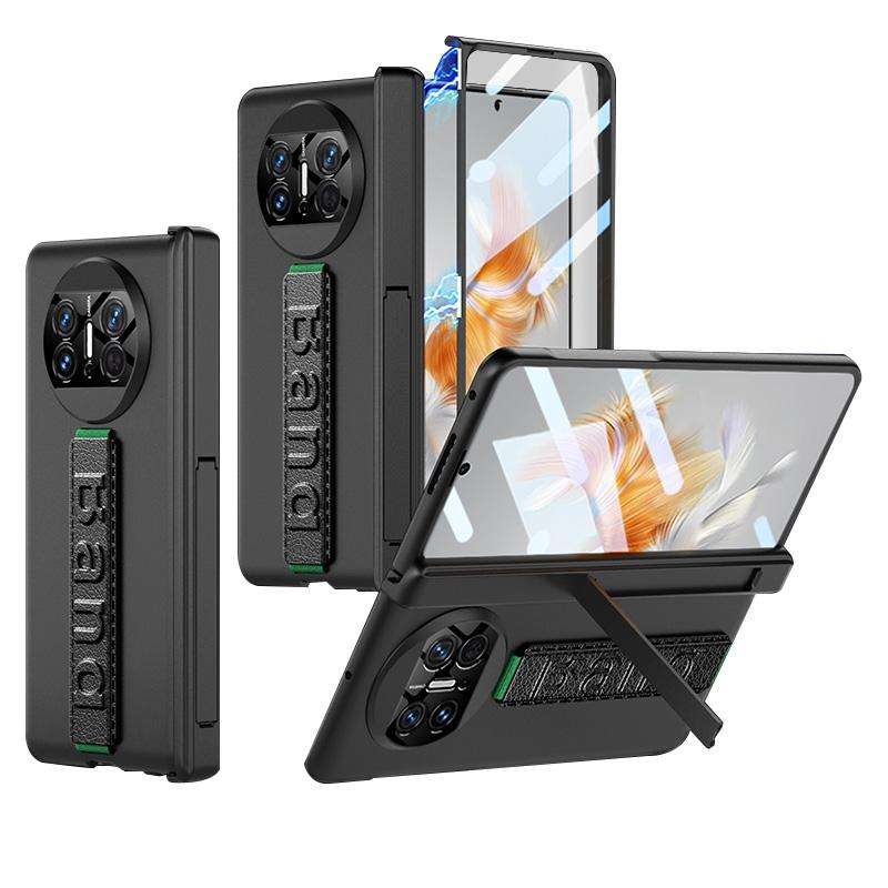 For Huawei Mate X3 Wristband Integrated HD Film Magnetic Hinge Phone Case(Black)