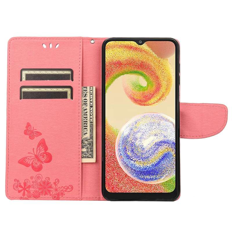 For Samsung Galaxy A04 Butterfly Embossed Horizontal Flip Leather Phone Case(Pink)