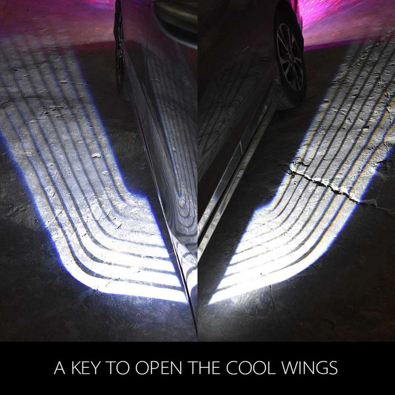 2 PCS DC 8-36V Ghost Shadow Courtesy Angel Wings Projection Lamp Car Door LED Welcome Lights(Ice ...