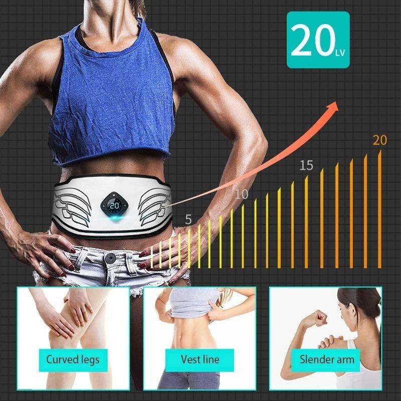 Belly Fat Reduction Massage Belt 20 Massage Levels EMS Abdominal Vibration Belt(White)