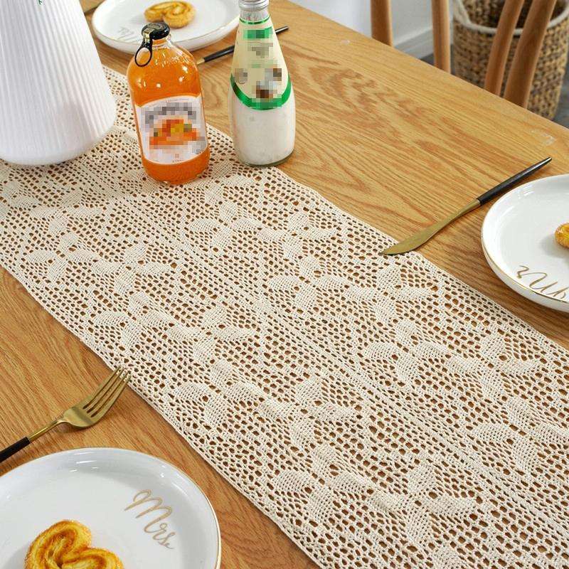Widened And Stitched Rustic Knitted Hollow Tablecloth, Size: 30x200cm(Phoenix Double Stitching)