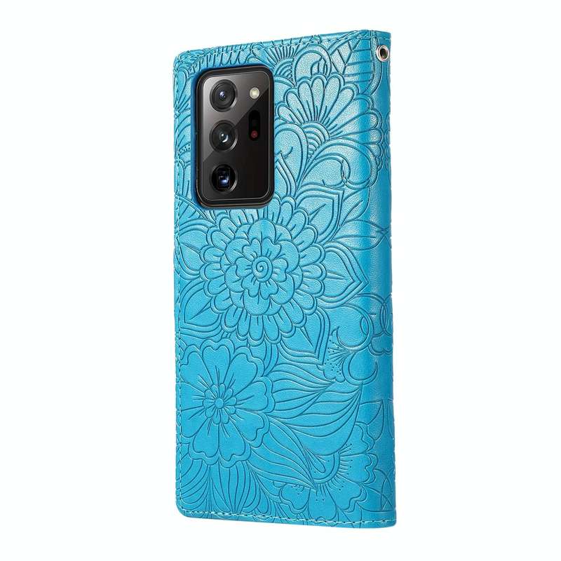 For Samsung Galaxy Note20 Ultra Skin Feel Embossed Sunflower Horizontal Flip Leather Case with Ho...