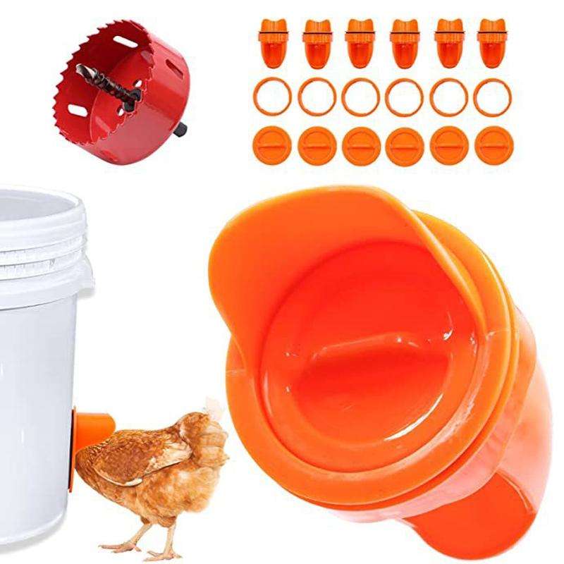 DIY Chicken Feeders Automatic Poultry Feeders Kit For Buckets, Barrels, Troughs, Spec: 6pcs/set O...