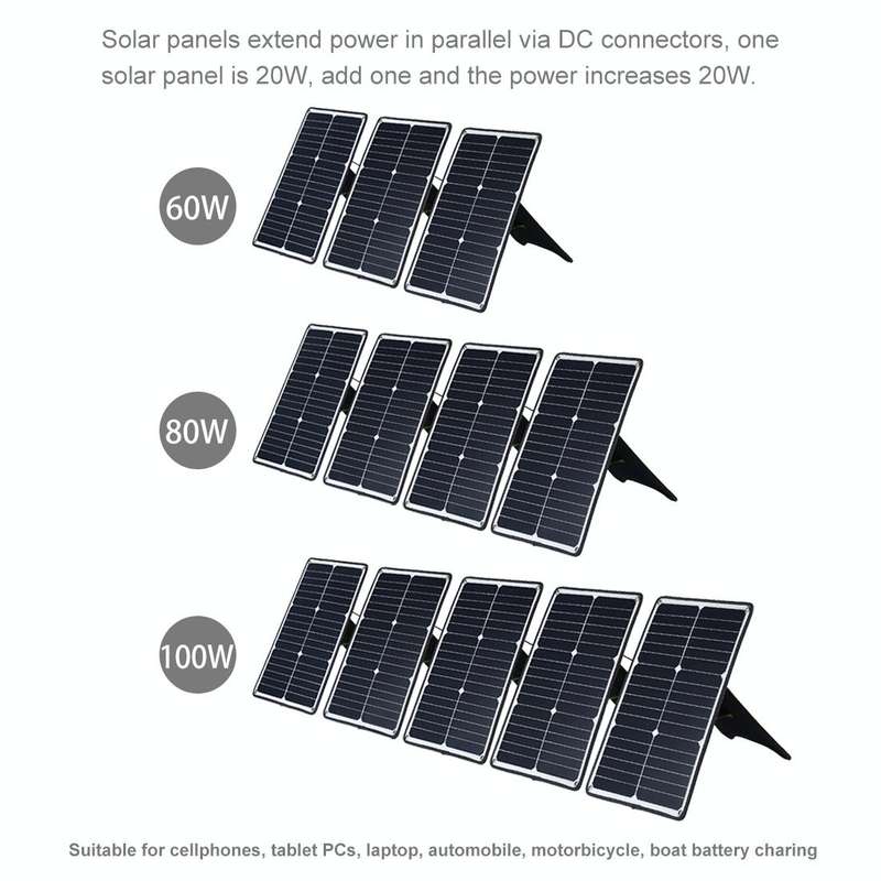 HAWEEL 3 PCS 20W Monocrystalline Silicon Solar Power Panel Charger, with USB Port & Holder & Tige...