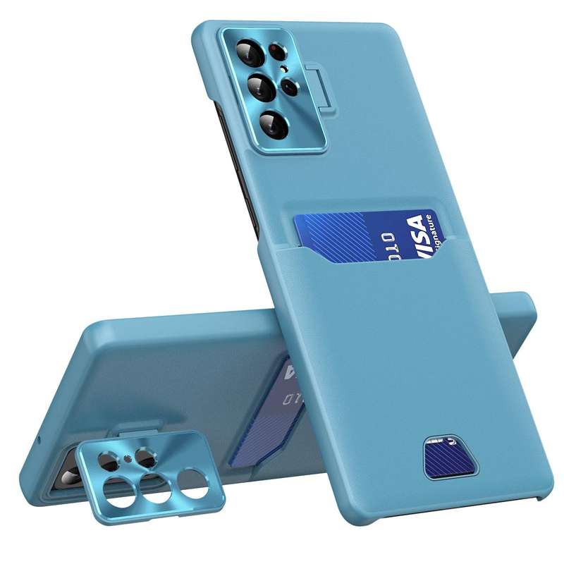 For Samsung Galaxy S23 Ultra 5G Pure Color Invisible Lens Holder Phone Case(Lake Blue)