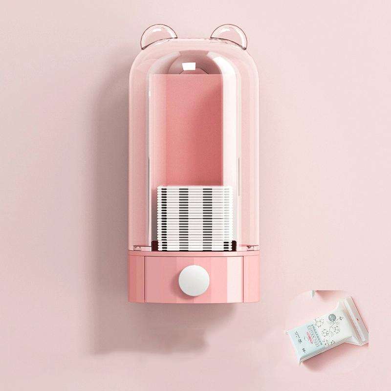 Automatic Push Type Transparent Cosmetic Cotton Storage Box With 50 Cotton Pads(Pink)