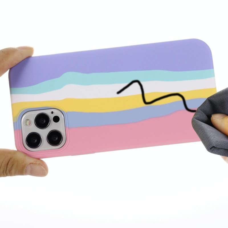 For iPhone 15 Pro Max Rainbow Liquid Silicone Phone Case(Pink)