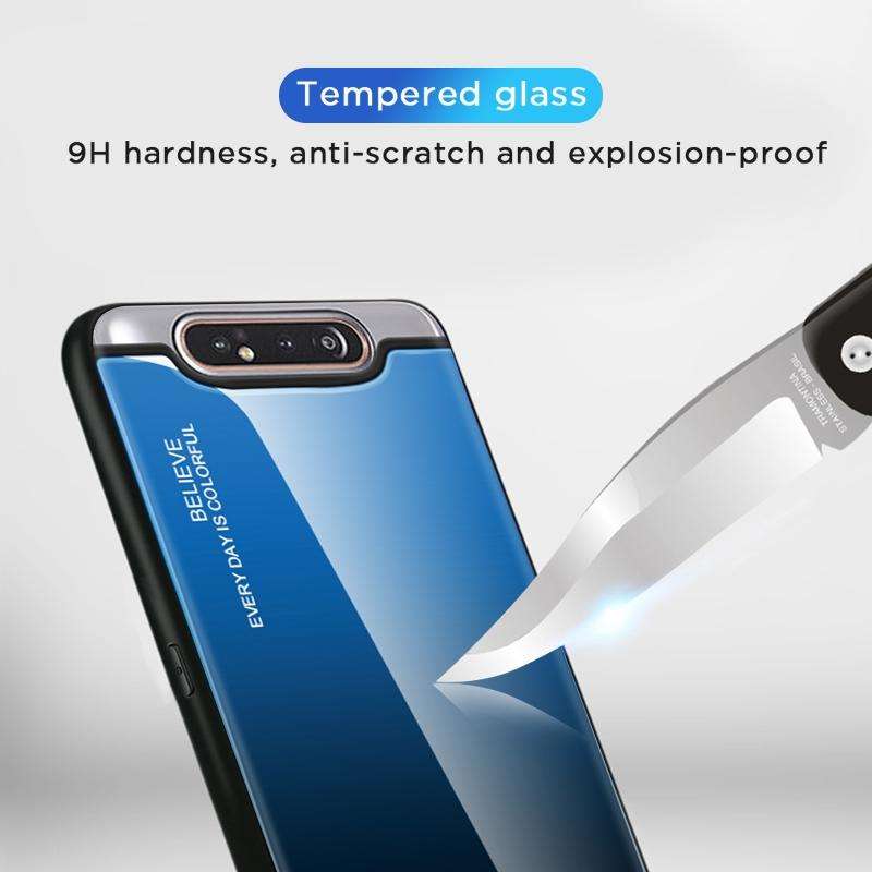 For Galaxy A80 Gradient Color Glass Case(Purple)