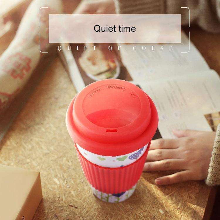 400ML Reusable Bamboo Fibre Coffee Cups Silicone Eco Friendly Travel Coffee Mugs(Red)
