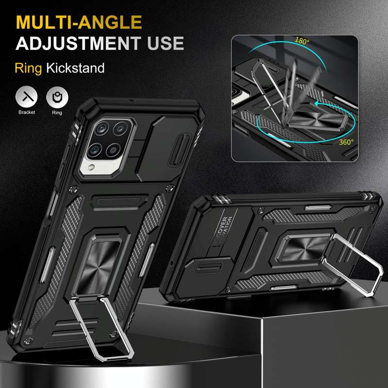 For Samsung Galaxy A12 5G/4G / M12 / F12 Armor PC + TPU Camera Shield Phone Case(Black)