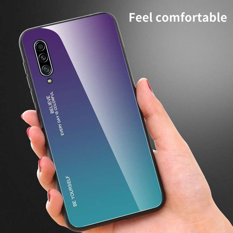 For Galaxy A90 5G Gradient Color Glass Case(Yellow)