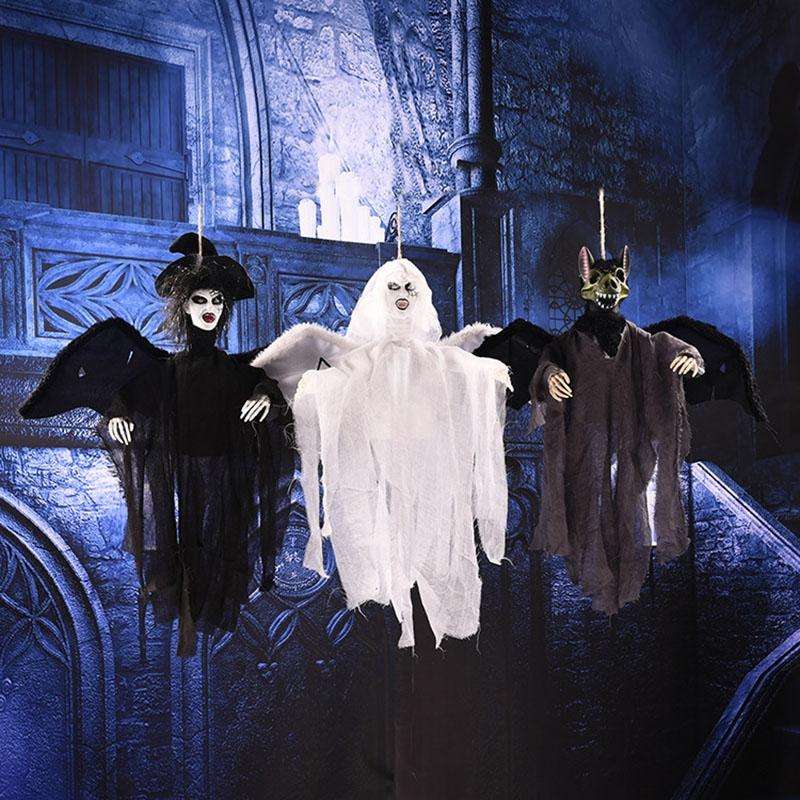 Flying Hanging Ghost Scary Sound and Moving for Halloween Decorations (Black)