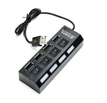 Black 4 Port ON OFF Sharing Switch High Speed USB 2.0 Hub For Laptop PC