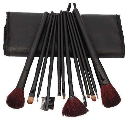 12 Pcs Professional Makeup Cosmetic Brush Set Kit + Black Bag