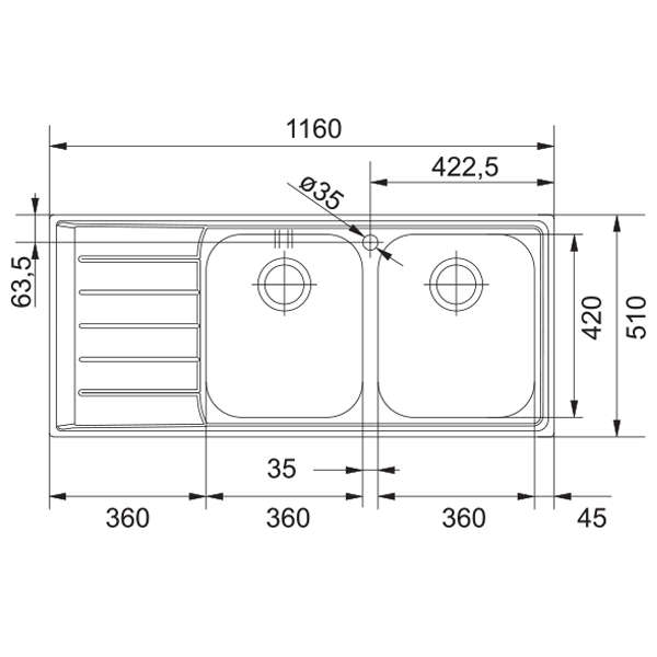 Franke Neptune NEX 621 Double Bowl Deep Inset Sink RH Drainer - Stainless Steel