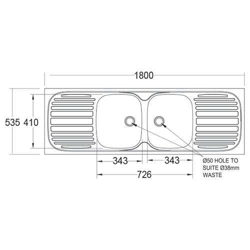 Franke Trendline 722 Double Bowl Overmount Sink 1800 x 535mm - Stainless Steel