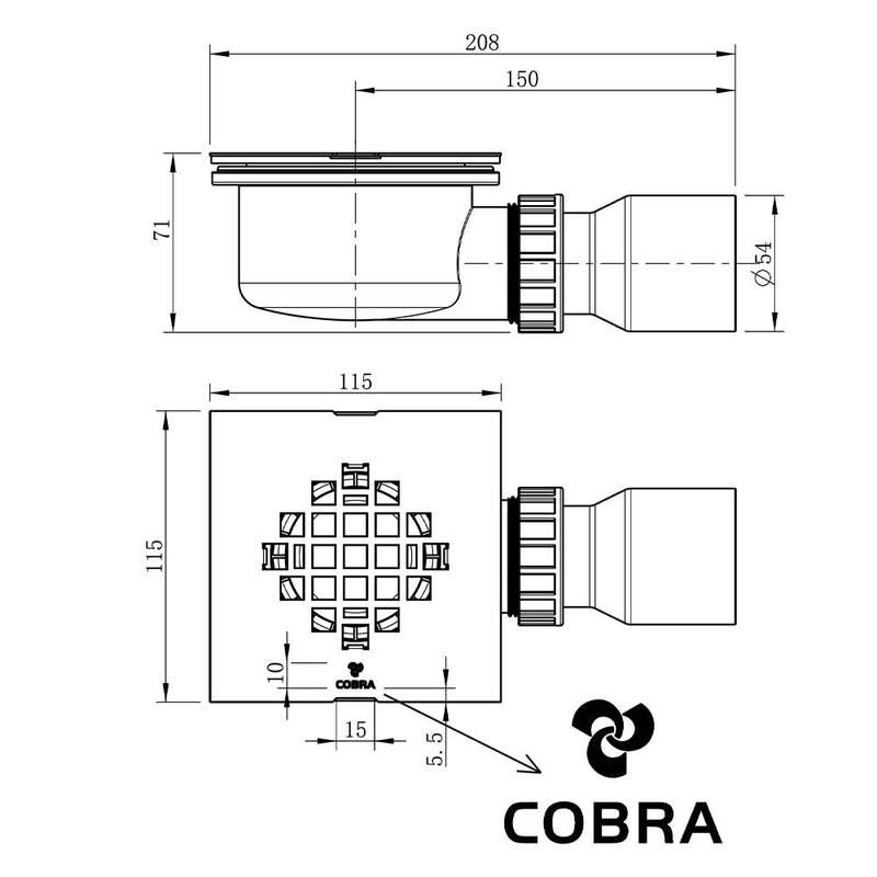 Cobra Seine Square Shower Trap - Brushed Gold