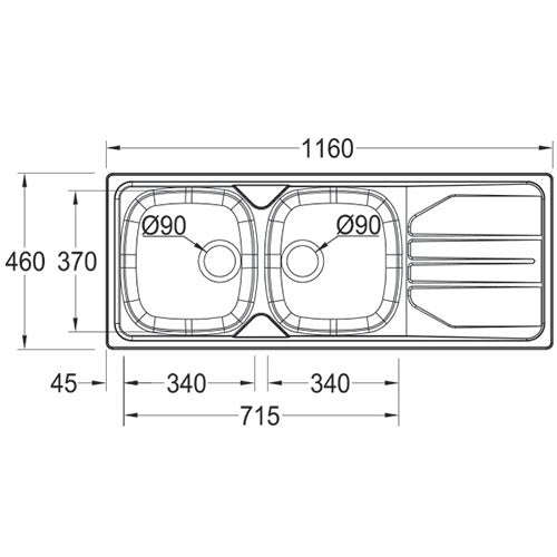 Franke Nouveau NVN621 Stainless Steel Double Bowl Inset Sink 460x1160mm