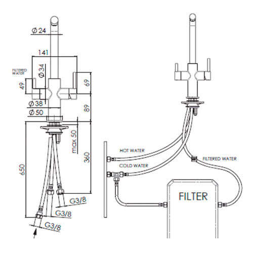 Franke Neptune Dual Lever Clearwater Purification Sink Mixer - Black