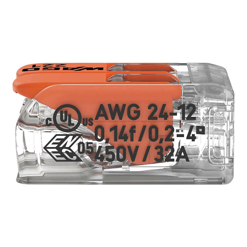 Wago 221 Lever Type 2 Way Splicing Connector 0.14 - 4mm² - Orange