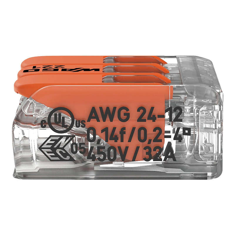 Wago 221 Lever Type 3 Way Splicing Connector 0.14 - 4mm² - Orange