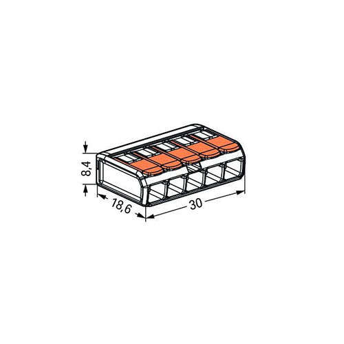 Wago 221 Lever Type 5 Way Splicing Connector 0.14 - 4mm² - Orange