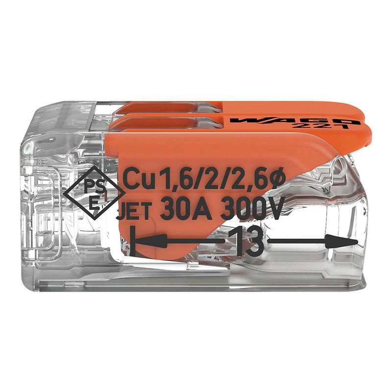 Wago 221 Lever Type 2 Way Splicing Connector 0.5 - 6mm² - Orange