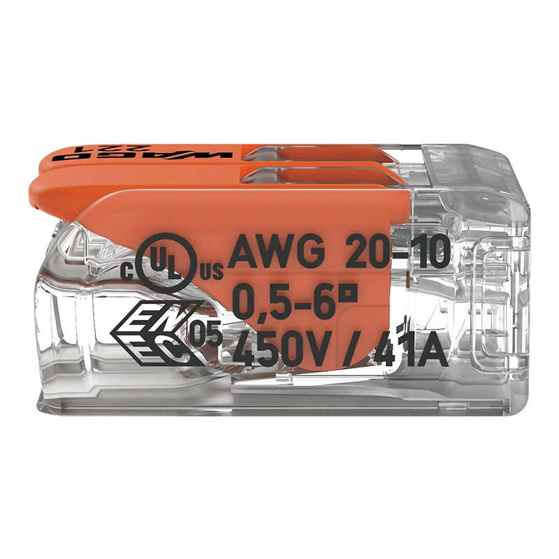 Wago 221 Lever Type 2 Way Splicing Connector 0.5 - 6mm² - Orange