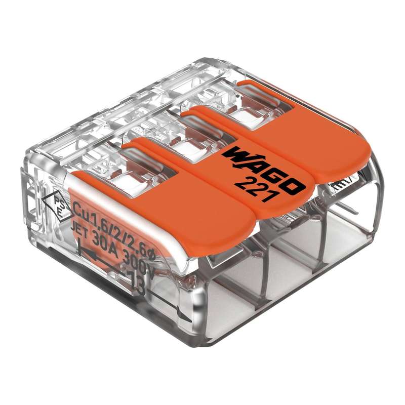 Wago 221 Lever Type 3-Way Splicing Connector 0.5 - 6mm² - Orange