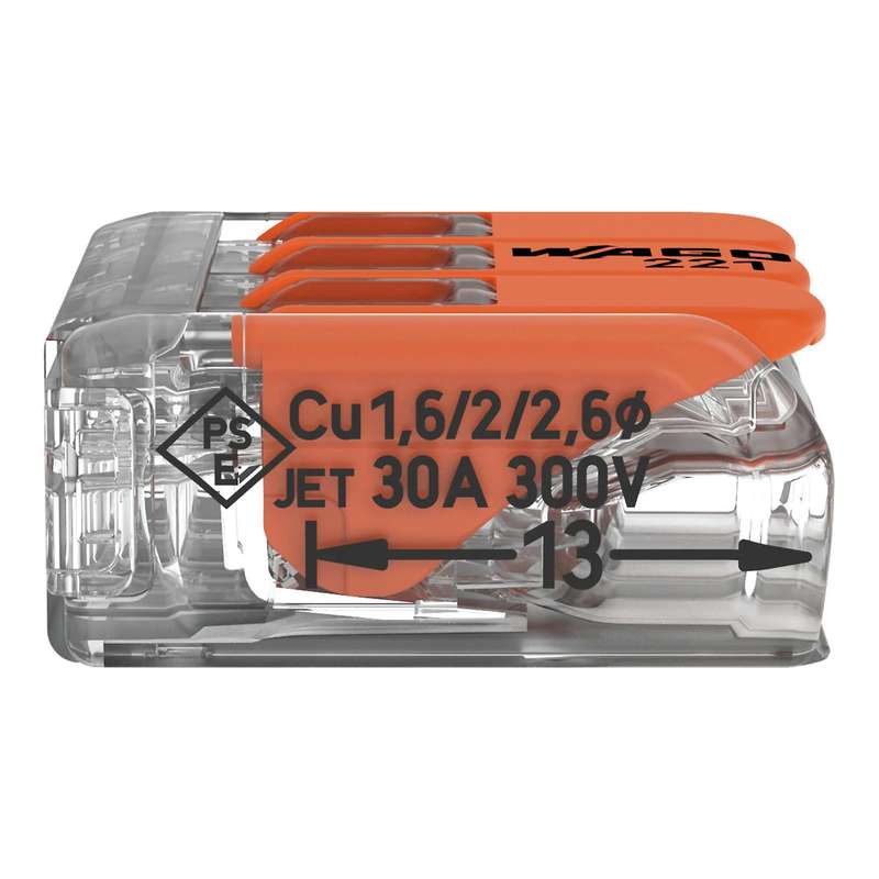 Wago 221 Lever Type 3 Way Splicing Connector 0.5 - 6mm² - Orange