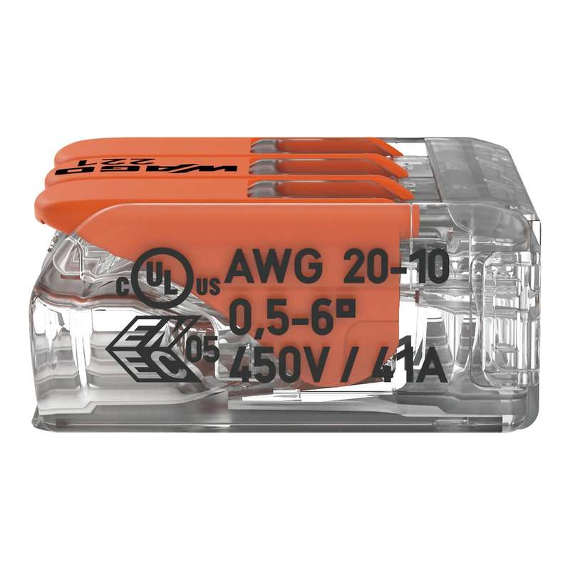 Wago 221 Lever Type 3 Way Splicing Connector 0.5 - 6mm² - Orange