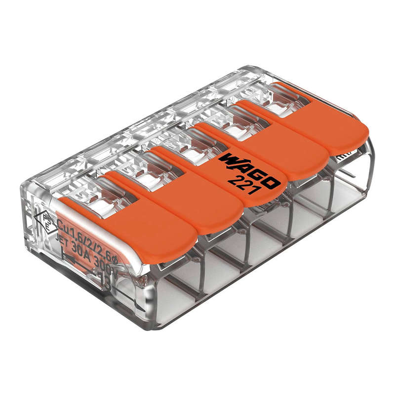 Wago 221 Lever Type 5-Way Splicing Connector 0.5 - 6mm² - Orange