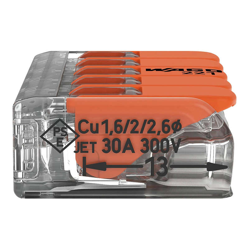 Wago 221 Lever Type 5-Way Splicing Connector 0.5 - 6mm² - Orange