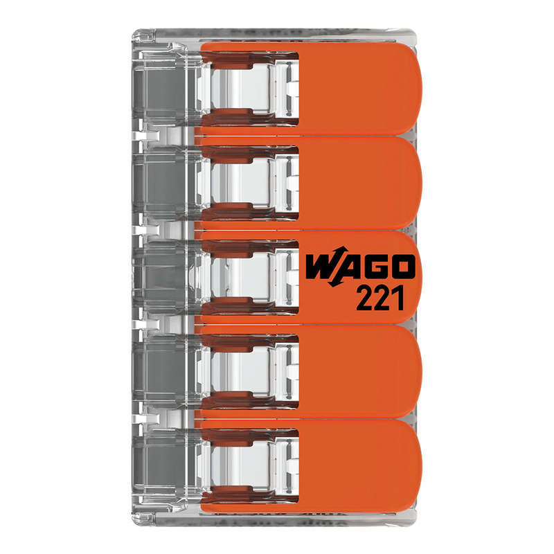 Wago 221 Lever Type 5 Way Splicing Connector 0.5 - 6mm² - Orange