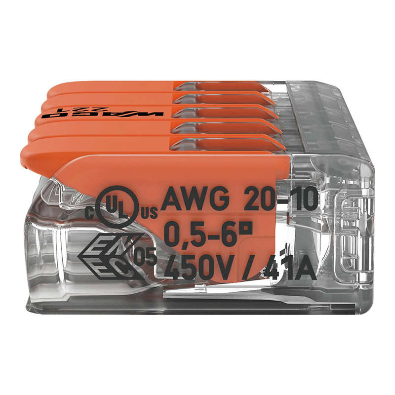 Wago 221 Lever Type 5 Way Splicing Connector 0.5 - 6mm² - Orange