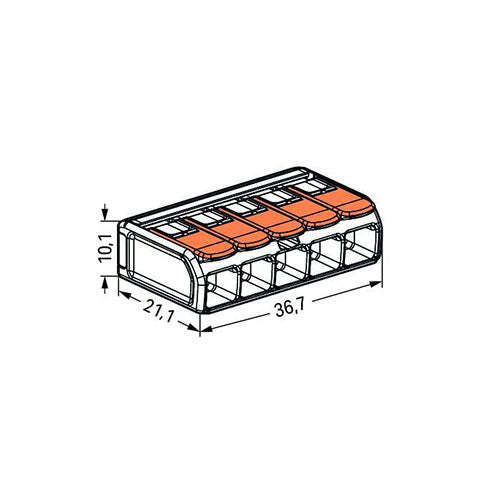 Wago 221 Lever Type 5 Way Splicing Connector 0.5 - 6mm² - Orange