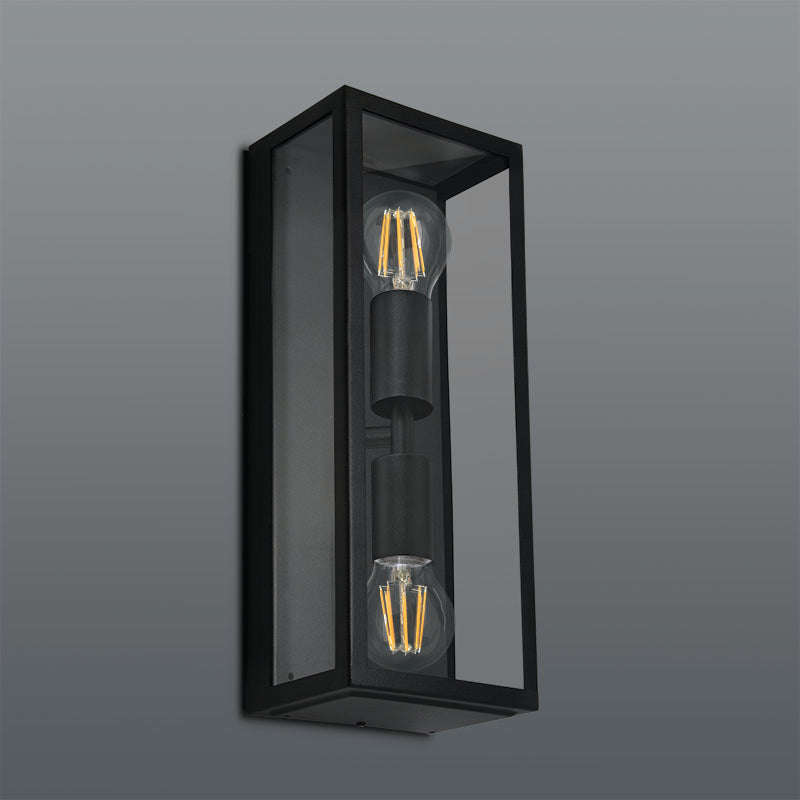 Spazio Rubik Long Wall Rectangular 2 Light 60W Wall Fitting - Black