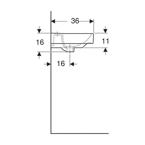 Geberit Smyle Square Wall-Hung Basin with Asymmetrical Overflow