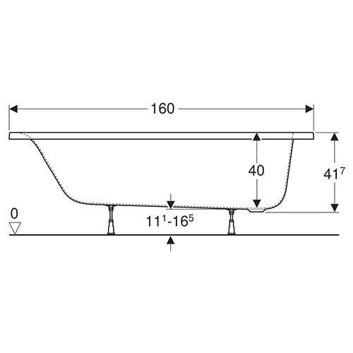 Geberit Rekord Rectangular Built-In Bathtub 163L