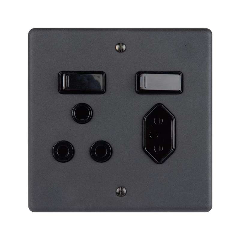 Lesco Matt Black RSA Slimline Wall Socket 4 x 4