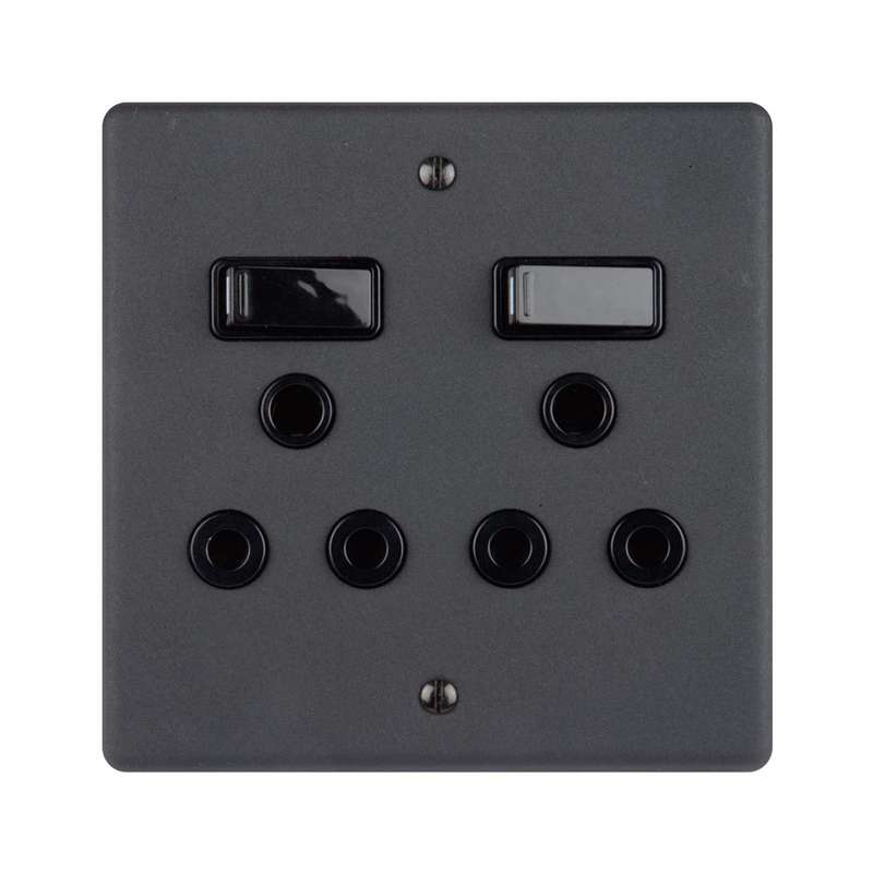 Lesco Matt Black Double RSA Wall Socket 4 x 4