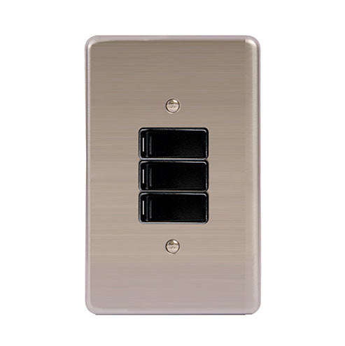 Lesco Stainless Steel 3 Lever 1-Way Light Switch 4 x 2 - Black