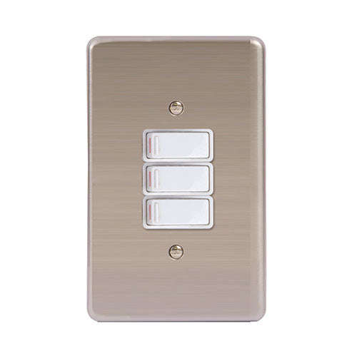 Lesco Stainless Steel 3 Lever 1-Way Light Switch 4 x 2 - White