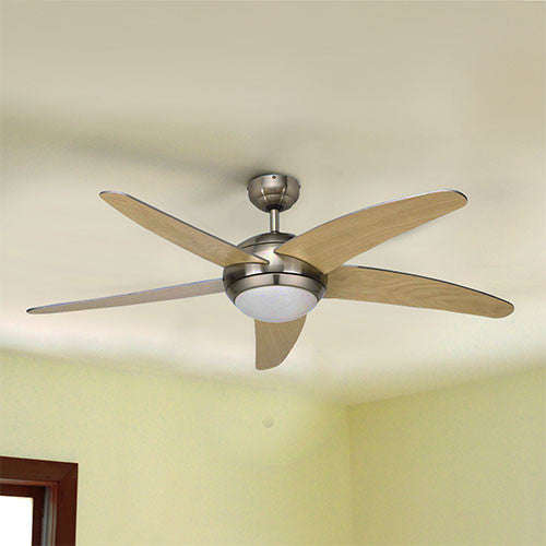 Bright Star 5 Blade Ceiling Fan with Light and Remote 1320mm - Satin Chrome