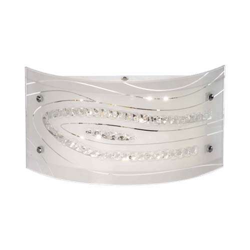 Bright Star Rectangular curved White Patterned Glass with Crystals and Polished Chrome Clips 300mm