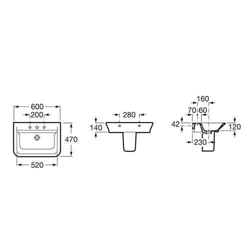 Roca Gap Wall-Hung Basin with Semi-Pedestal 60cm