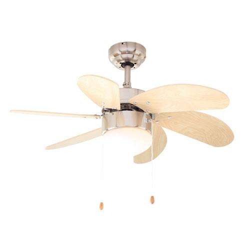 Eurolux Turbo Swirl 6 Blade Ceiling Fan with Light 760mm - Natural Wood / Satin Chrome