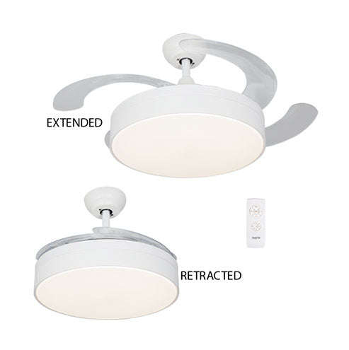 Bright Star 4 Retractable Blade Ceiling Fan with LED Light 1060mm - White