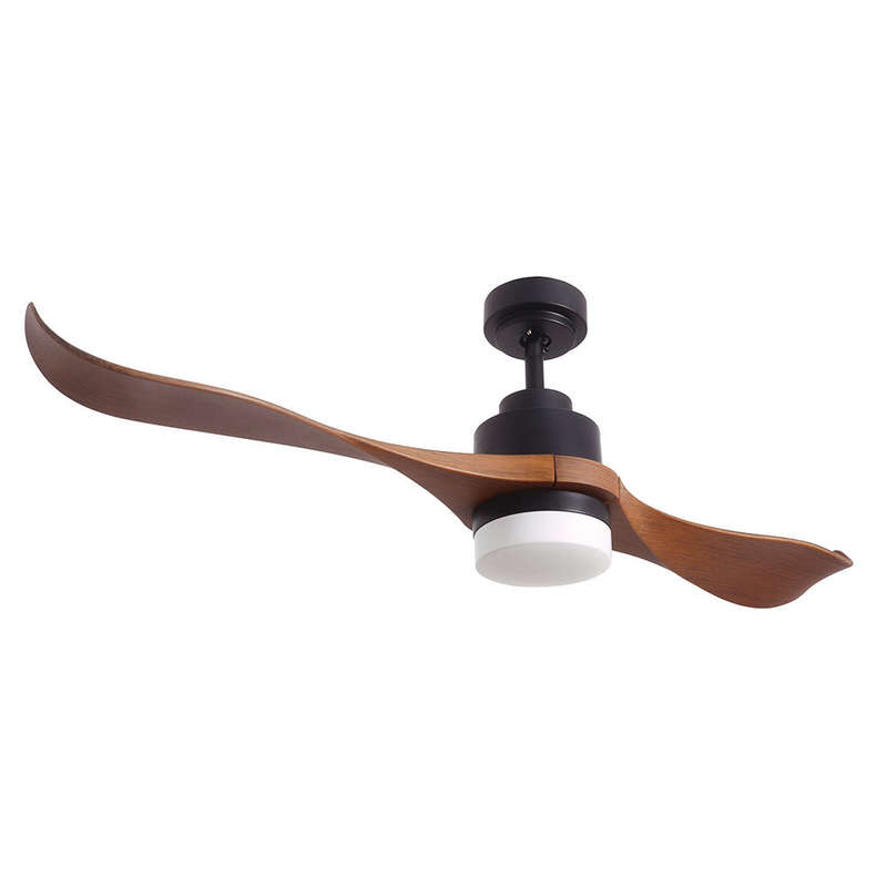 Bright Star 2 Blade Ceiling Fan with Light 1320mm - Matt Black / Wood